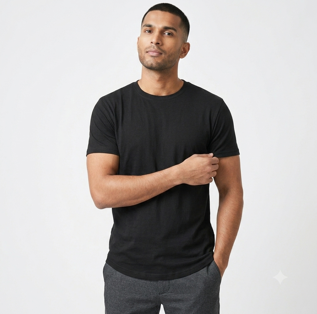 Koetler Men's Solid Regular Round Black Tshirts (L)