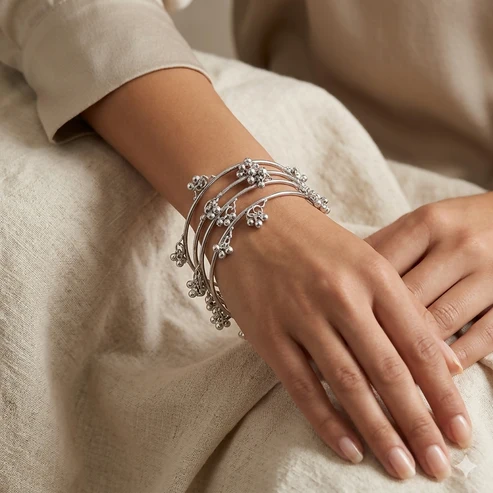 Traditional Silver Kashmiri Bangles Set for Women