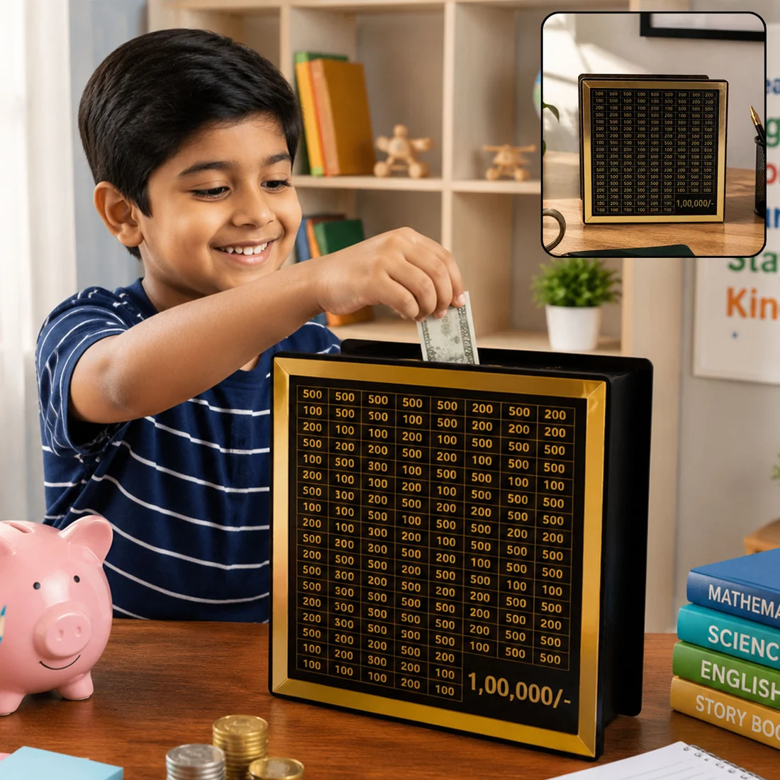 Wooden Piggy Bank – Carved Money Box for Kids Savings