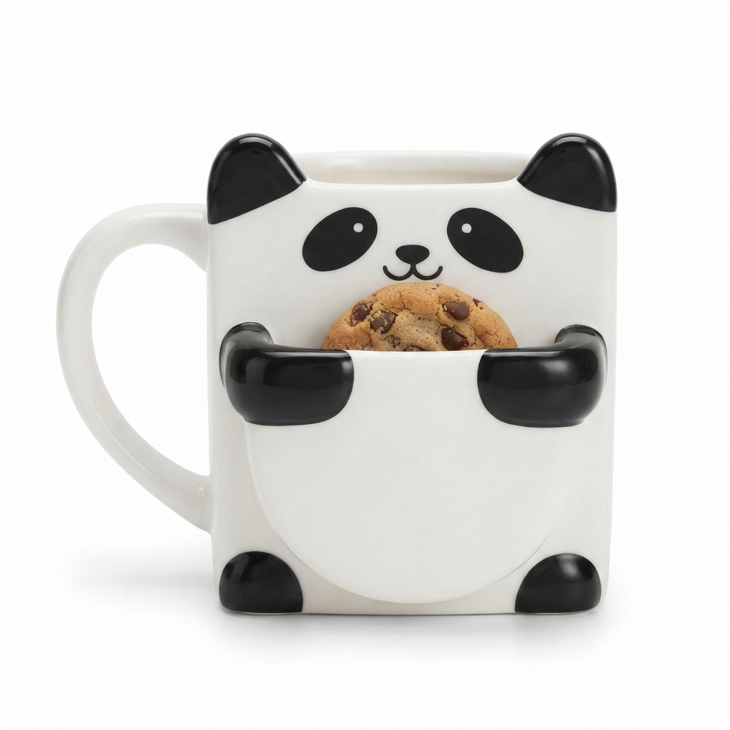 MUDMINGLE Cute Panda Ceramic Mugs with Cookie Holder | 350ml Coffee & Milk Mug | Cartoon Animal Cup for Kids & Adults ( Pack Of 1 )